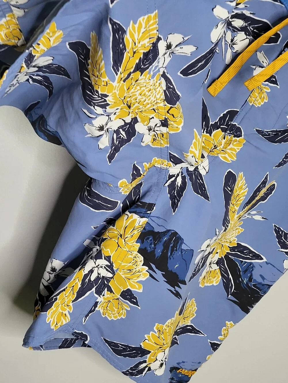 Patagonia Stretch Planing Floral Board Shorts Blue Yellow Mens 35 Surf Swim